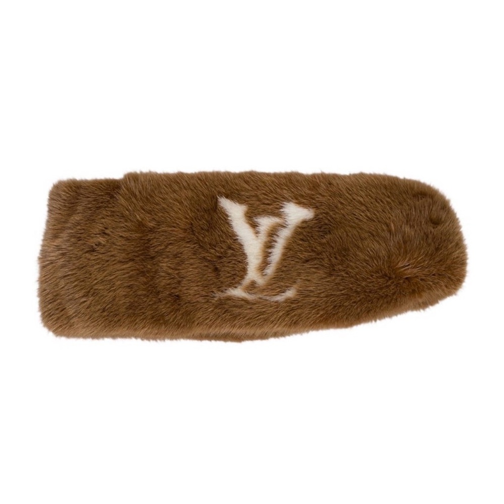 New Authentic Louis Vuitton Mink Brown Fur Headband with LV Logo